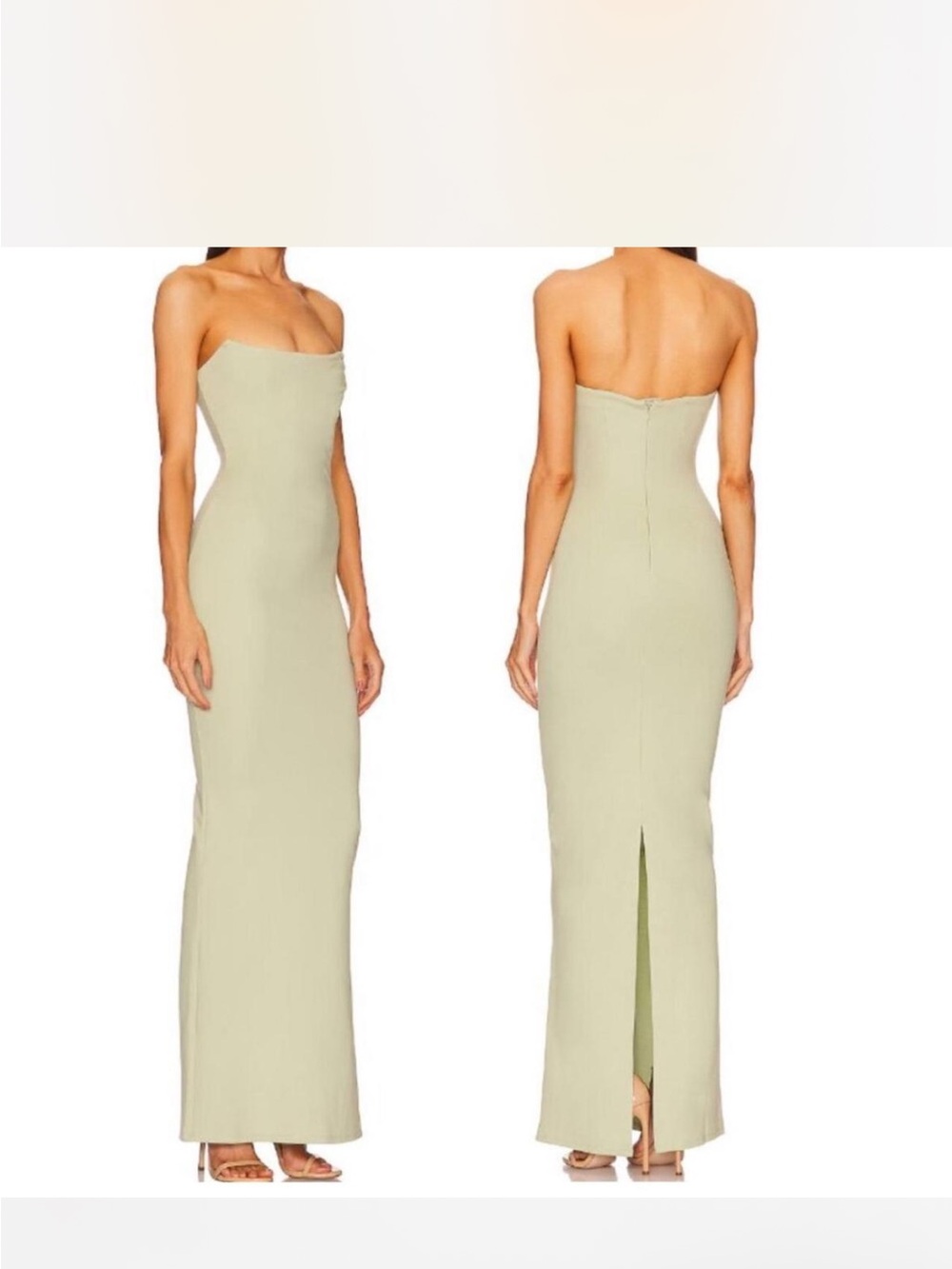 Michael Costello Strapless Column Gown in Pale Sage